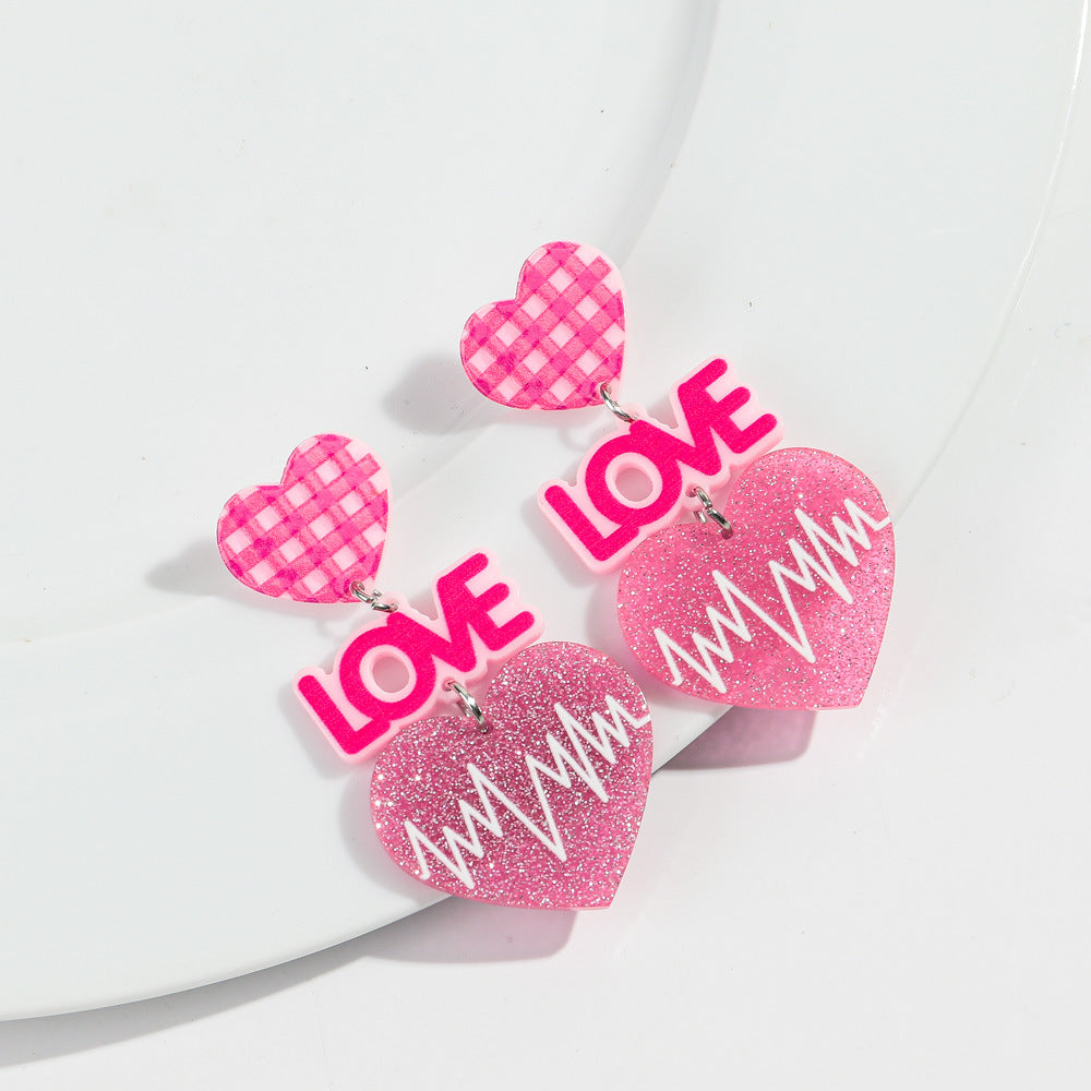 Wholesale Valentine's Day Letter Pendant High-grade Earrings Peach Heart Love Festival Sweet Wind Glitter Yak